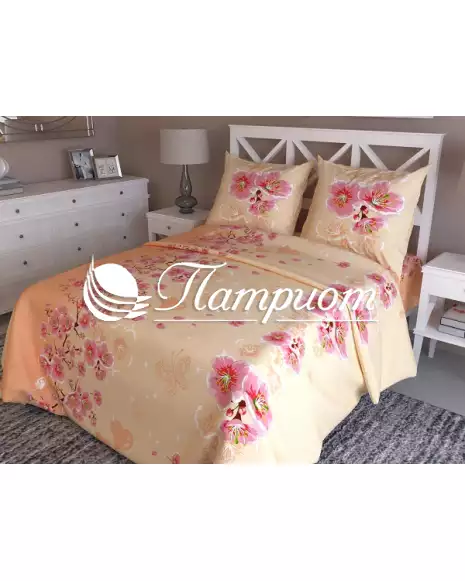 КПБ 1.5 спальный Китайская сакура, персиковый, набивная бязь 125 г/м² 332-2